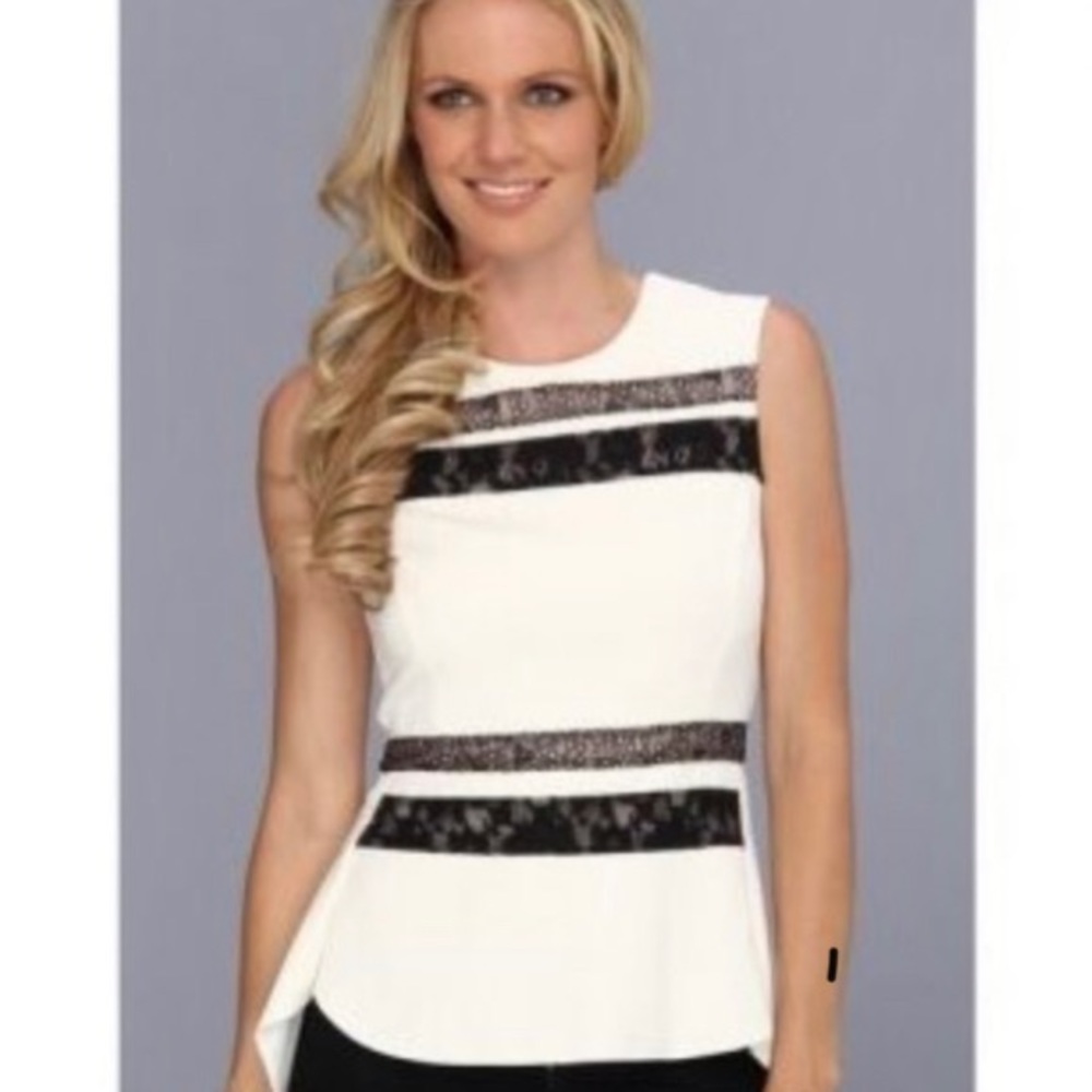BCBG MaxAzria peplum lace detail blouse